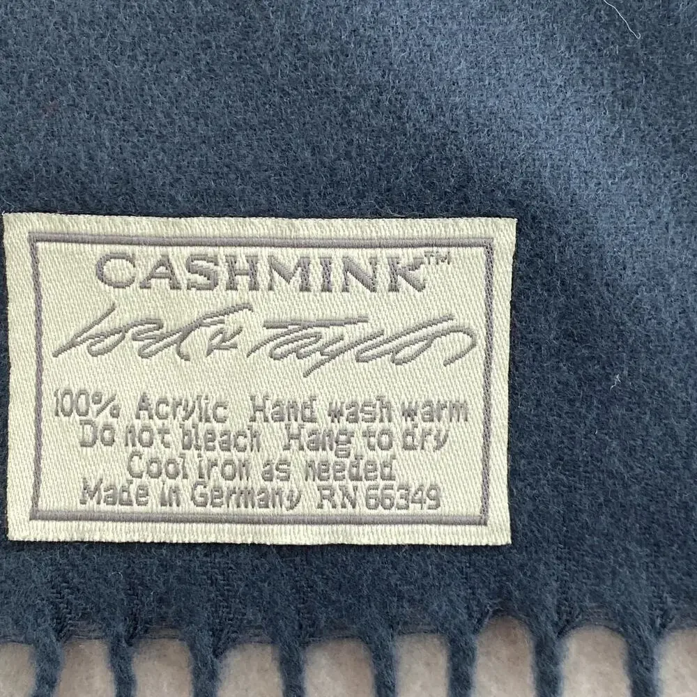 CASHMINK LORD & TAYLOR Scarf Unisex Flannel Fringed Wrap Rectangle Blue 11x66